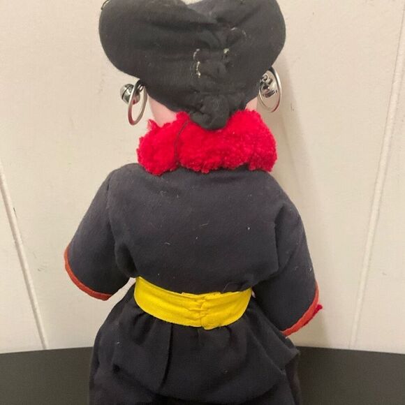 Vintage Handmade 10” Ethnic Craf Doll In Head Dress Hoop Earrings Red Scarf - Picture 6 of 7